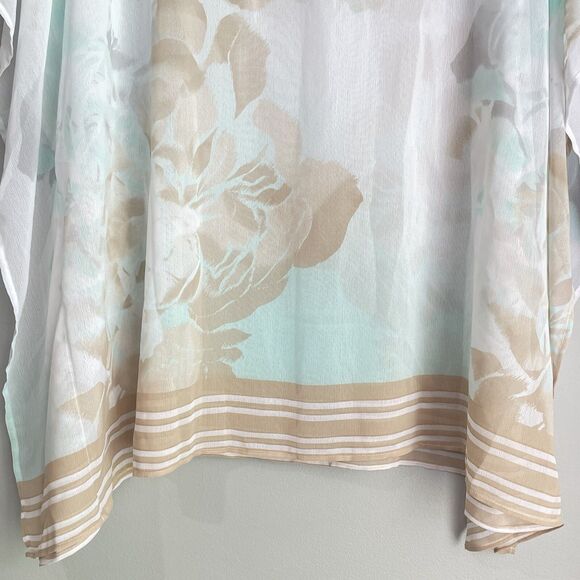 Chico's Chiffon Blouse Poncho Size S/M Floral Oversized Semi Sheer Top Cover - Picture 13 of 14